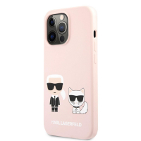 Karl Lagerfeld pouzdro Karl Lagerfeld and Choupette Liquid Silicone pink pro Apple iPhone 13 mini